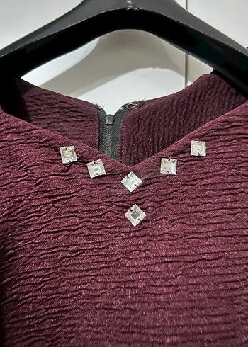 Bordo Uzun Kollu Kadın Ofis Elbisesi - Görsel 2