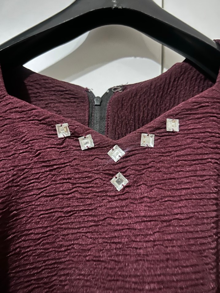 Bordo Uzun Kollu Kadın Ofis Elbisesi - Görsel 2