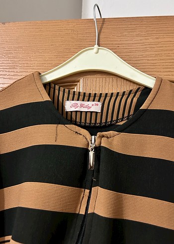 Uzun Kollu Çizgili Mevsimlik Ceket - Görsel 3