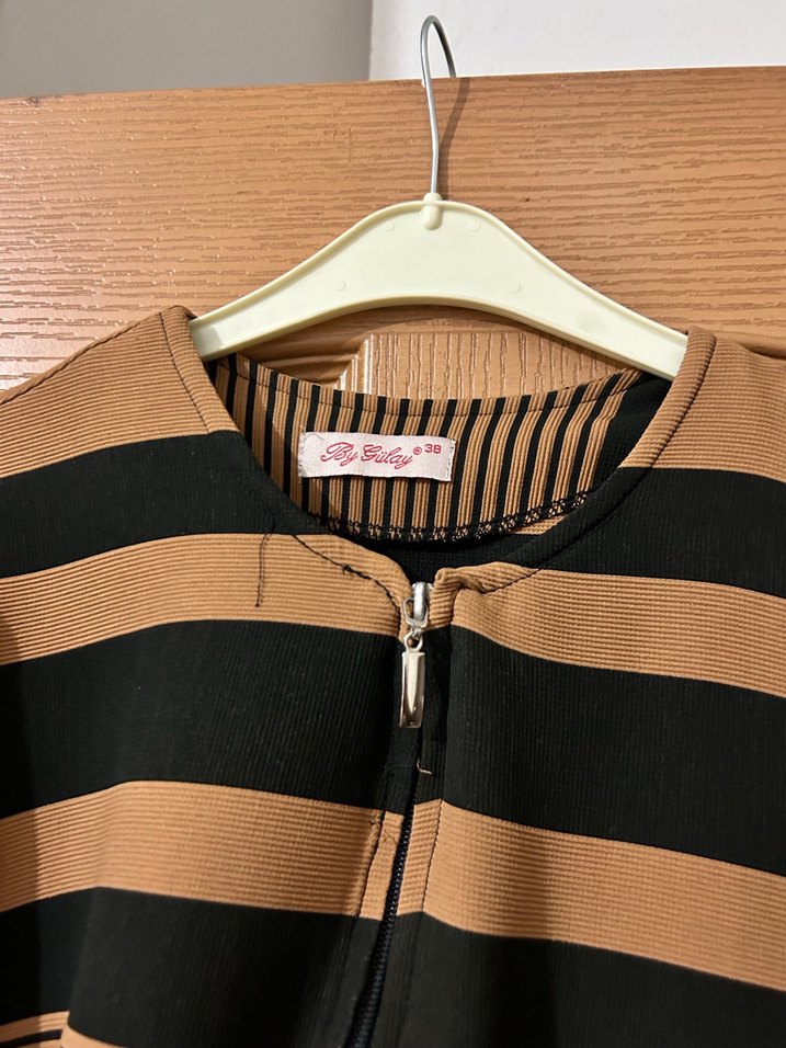 Uzun Kollu Çizgili Mevsimlik Ceket - Görsel 3