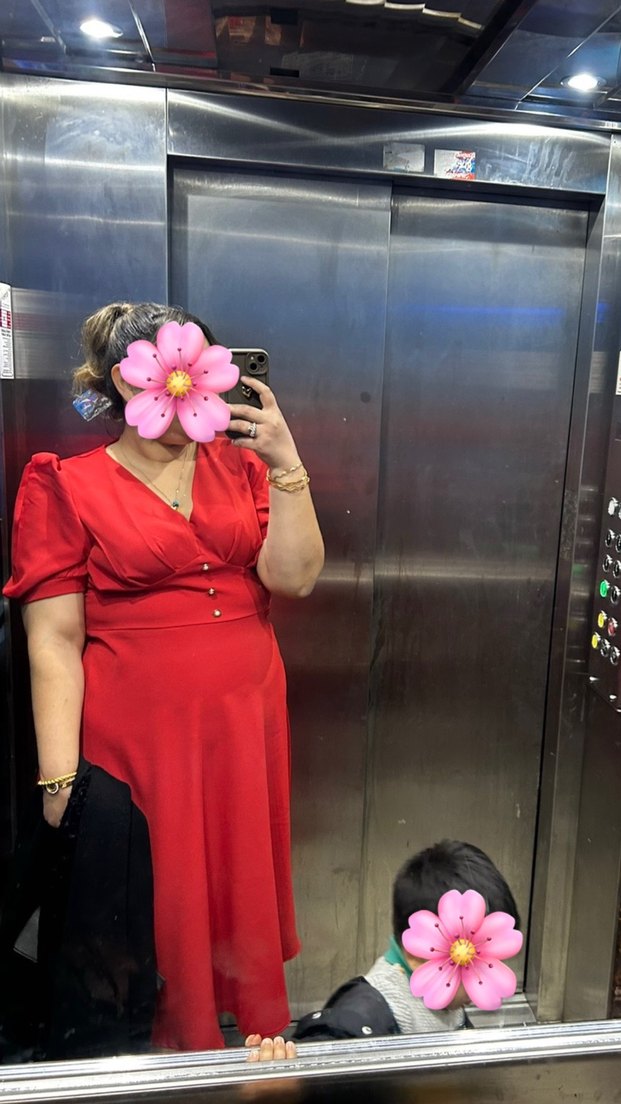 Parlak Kırmızı Midi V Yakalı Salaş Elbise - Görsel 3