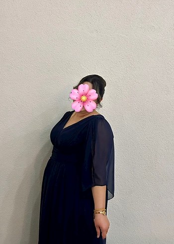 V Yaka Lacivert Kadın Abiye Elbise - Görsel 2