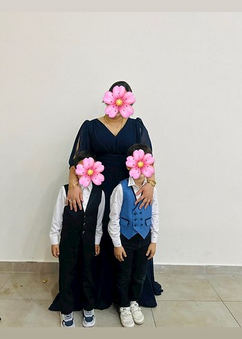 V Yaka Lacivert Kadın Abiye Elbise - Görsel 3