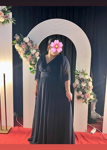 V Yaka Lacivert Kadın Abiye Elbise - Görsel 6