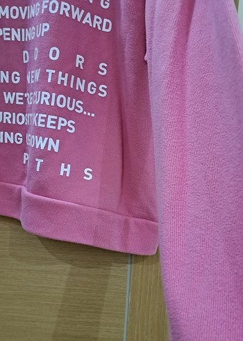 l Beden Pembe Kadın Sweatshirt Uzun Kollu Rahat Kesim