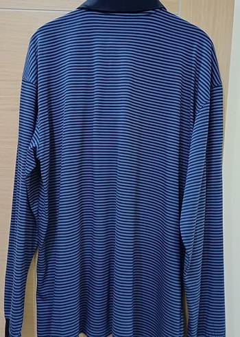 Erkek Lacivert Çizgili Uzun Kollu Polo Tişört - Görsel 2