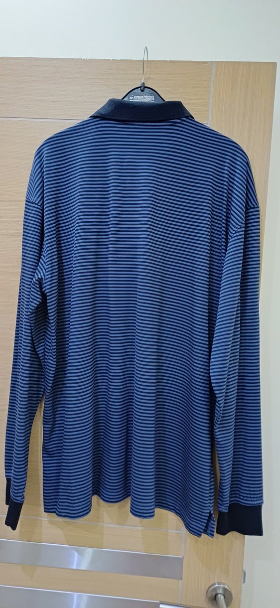 Erkek Lacivert Çizgili Uzun Kollu Polo Tişört - Görsel 2