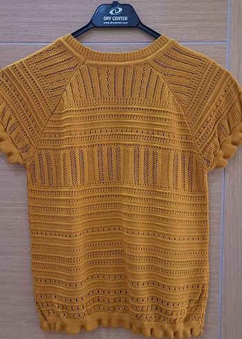 Sarı Örgü Kısa Kollu Bohem Kadın Kazak - Görsel 2