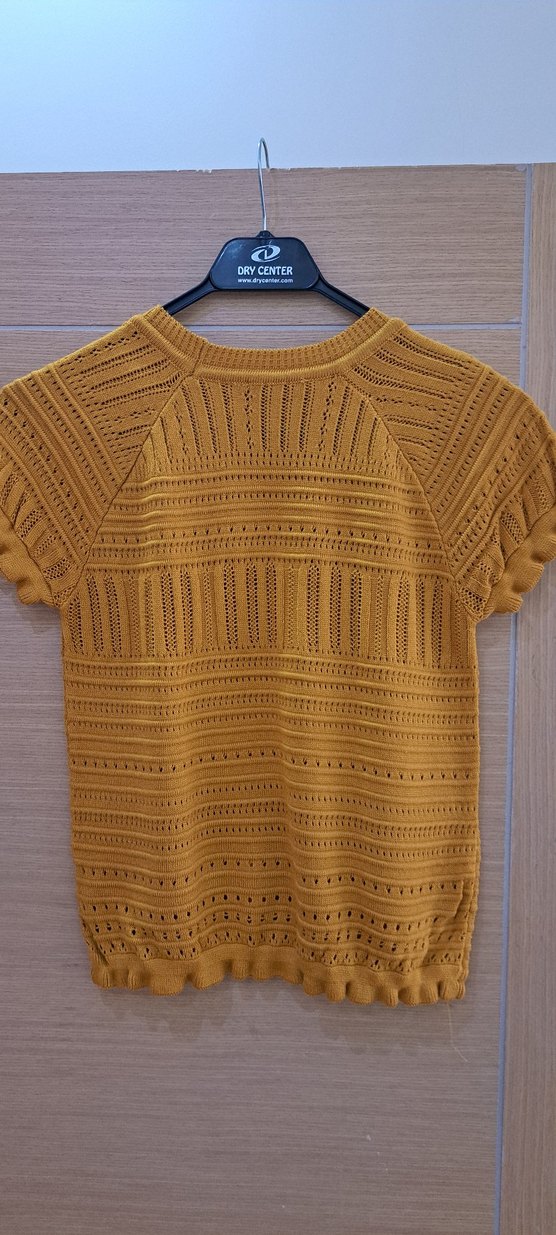 Sarı Örgü Kısa Kollu Bohem Kadın Kazak - Görsel 2