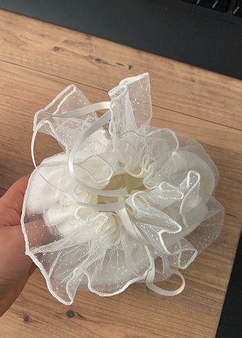 Beyaz Fırfırlı Parıltılı Gelin Çantası - Görsel 2