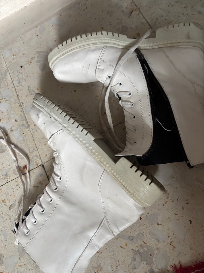 Kadın Beyaz Deri postal Bot - Görsel 3