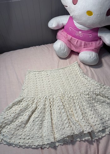 Zara Dantel Detaylı Beyaz Mini Etej - Görsel 2