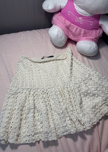 Zara Dantel Detaylı Beyaz Mini Etej