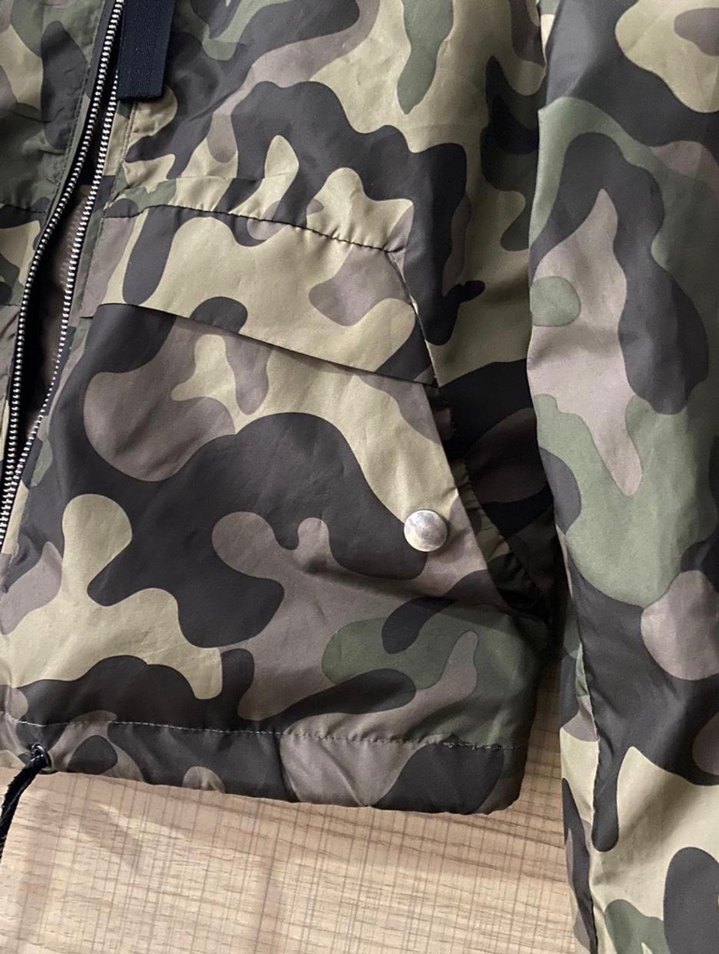 Kahverengi Kamuflaj Kapüşonlu Kemerli Mini Ceket - Görsel 2