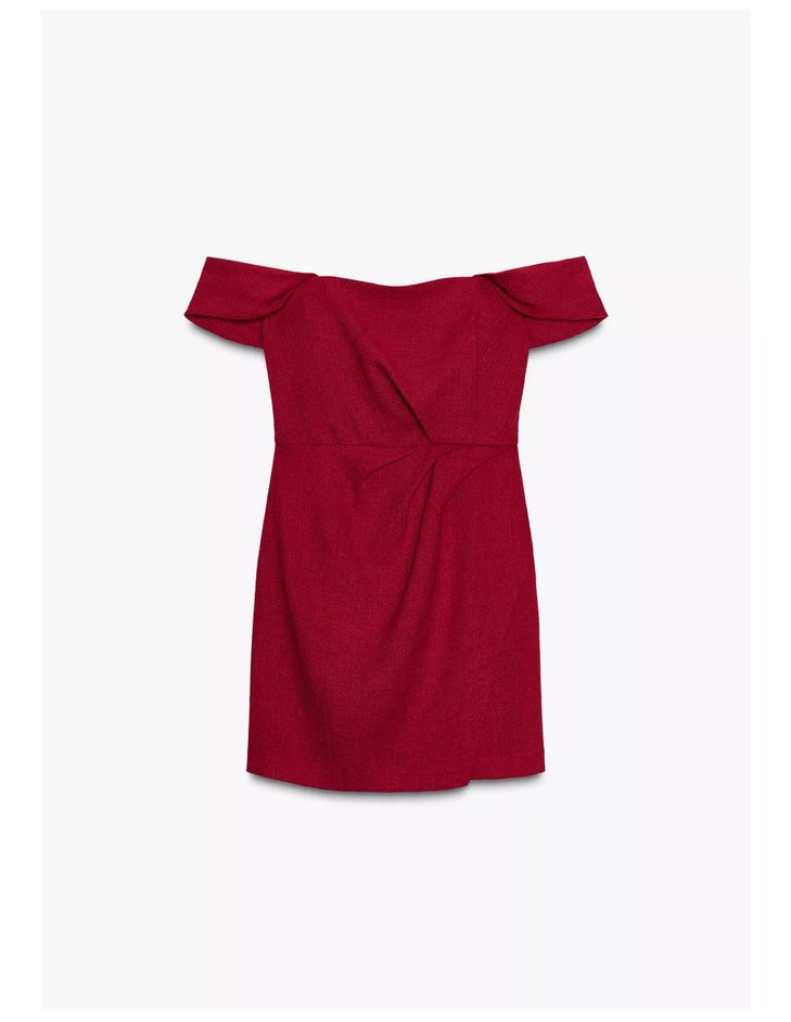 Bordo Drapeli Mini Straplez Elbise - Görsel 2