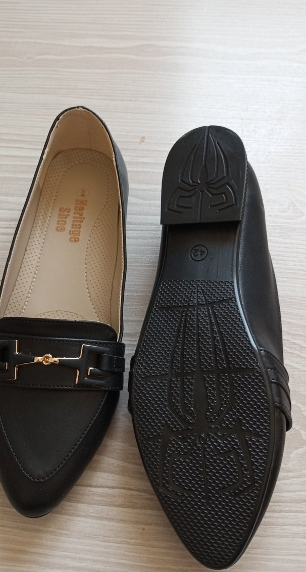 Siyah Parlak Yılan Desenli Tokalı Topuklu Kadın Babet - Görsel 2