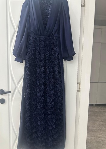 Lacivert Güllü Tül Abiye Elbise - Görsel 5