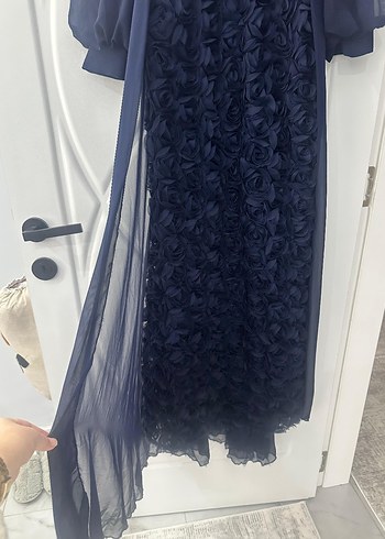 Lacivert Güllü Tül Abiye Elbise - Görsel 4