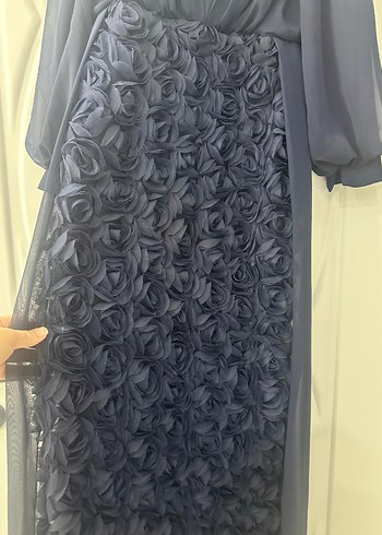 Lacivert Güllü Tül Abiye Elbise - Görsel 7
