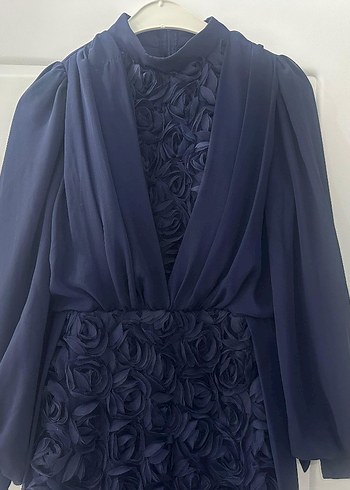 Lacivert Güllü Tül Abiye Elbise - Görsel 3