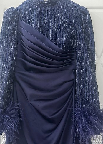 lacivert Saten Taşlı Abiye - Görsel 11