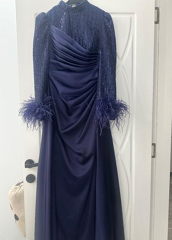 lacivert Saten Taşlı Abiye - Görsel 3