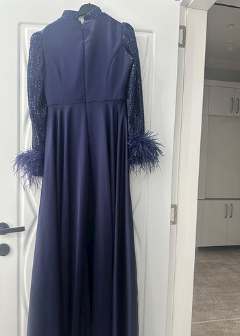 lacivert Saten Taşlı Abiye - Görsel 8