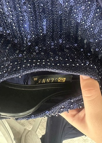 lacivert Saten Taşlı Abiye - Görsel 6