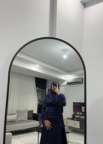 lacivert Saten Taşlı Abiye - Görsel 2