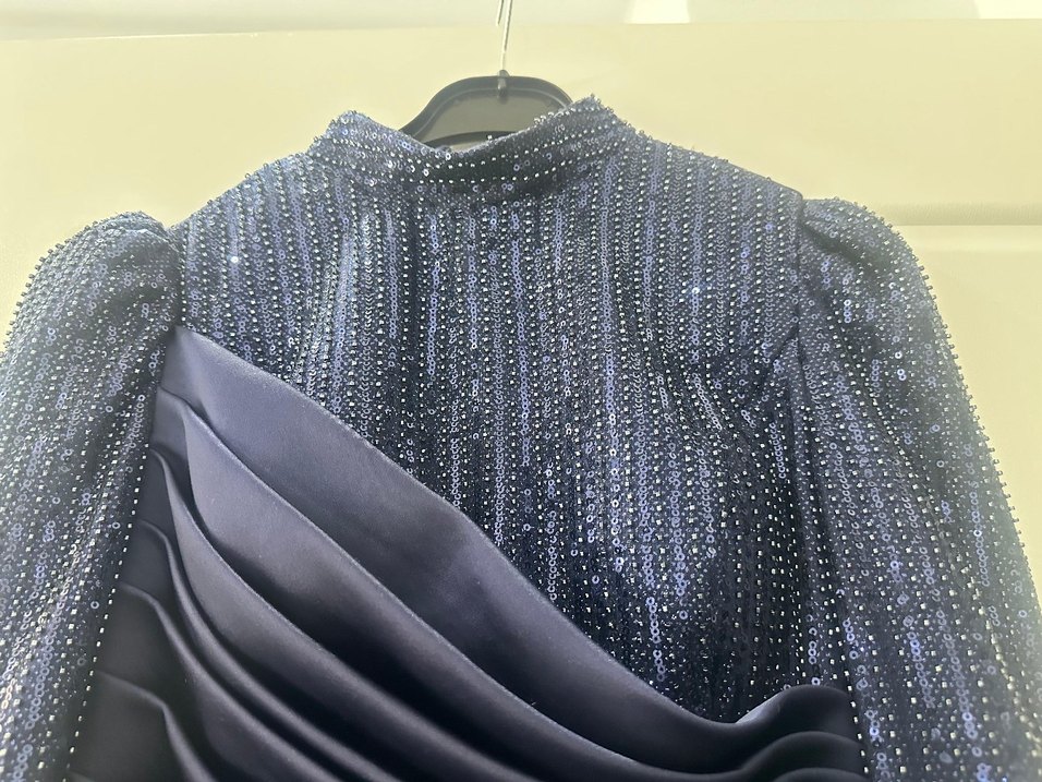 lacivert Saten Taşlı Abiye - Görsel 4