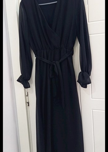 Siyah V Yaka  Elbise - Görsel 4