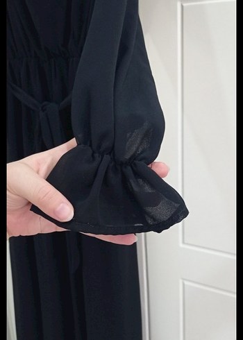 Siyah V Yaka  Elbise - Görsel 6
