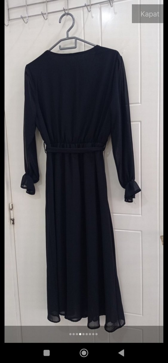 Siyah V Yaka  Elbise - Görsel 5