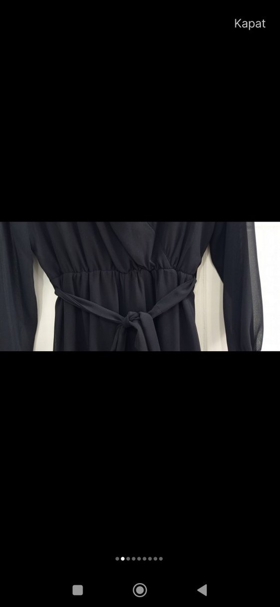 Siyah V Yaka  Elbise - Görsel 3