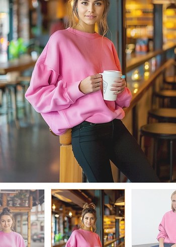 l Beden Kırmızı pembe beyaz milla sweatshirt