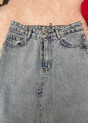 s Beden Kadın Gri Denim Midi Etek