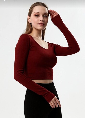 m Beden bordo Renk FİTİLLİ LİKRALI UZUN KOLLU BLUZ
