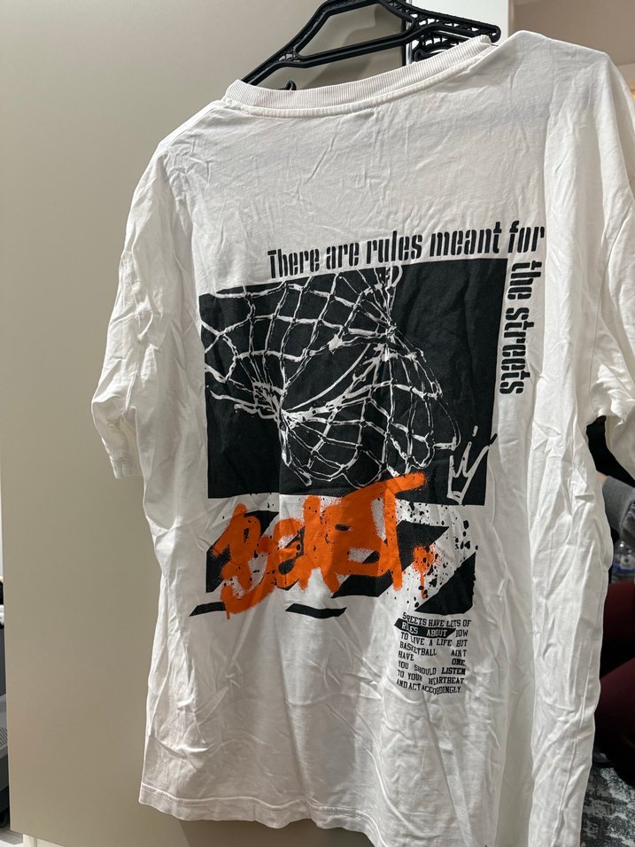 Erkek Beyaz Baskılı Pamuk Tişört - Görsel 5