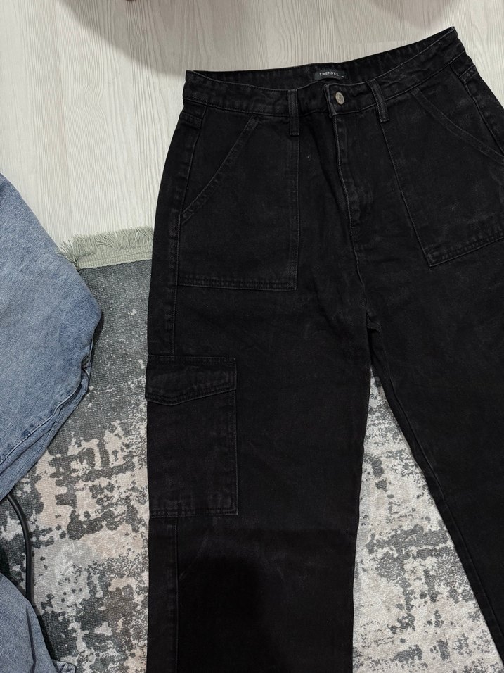 Siyah Loose Fit Kadın Kot Pantolon - Görsel 2