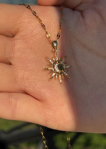 Çelik Altın Renkli Zincir Detaylı Ay Ve Güneş Kolye - Görsel 3