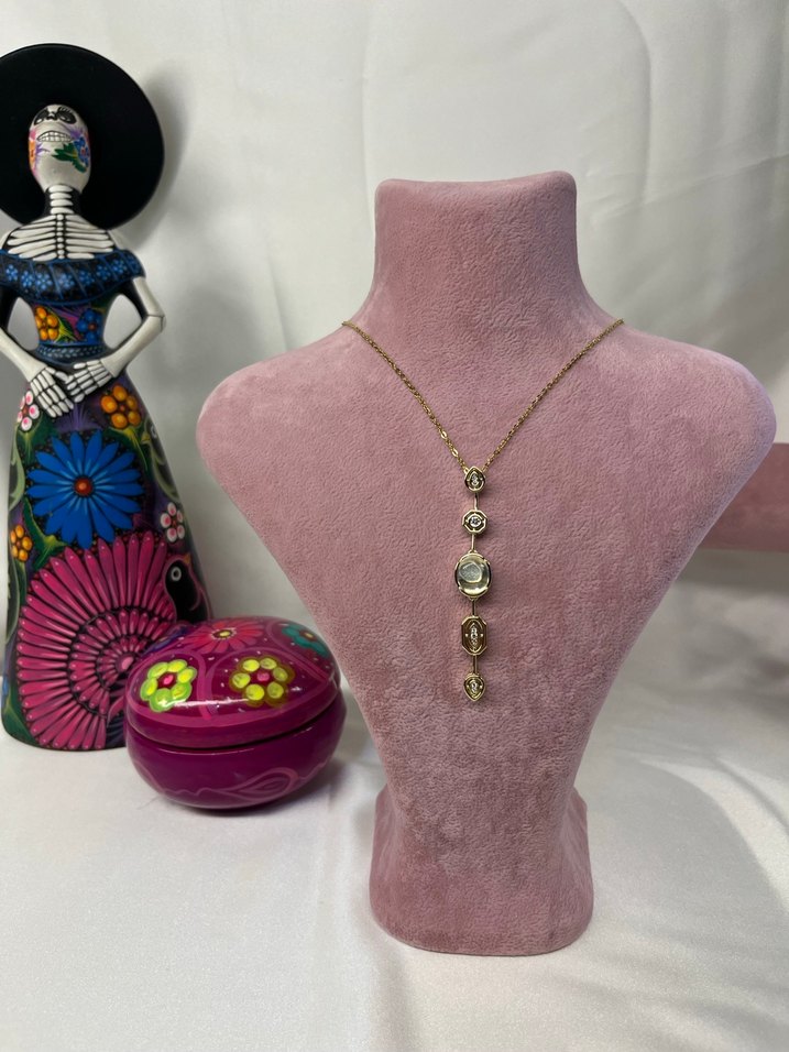 Çelik Zincir Detaylı Beyaz Taşlı Y Kolye - Görsel 2