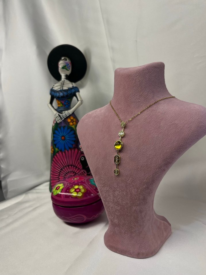 Çelik  Zincir Detaylı Sarı Taşlı Y Kolye - Görsel 2