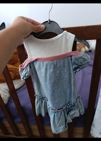 3-6 Ay Beden Kız Çocuk Pembe Denim Elbise