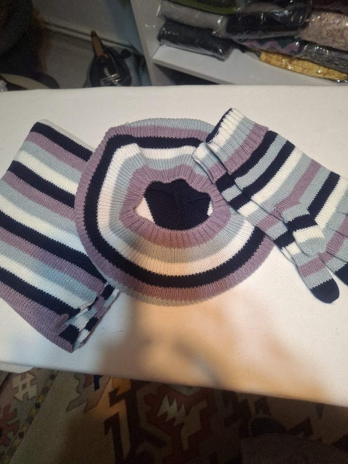 Çizgili Erkek Çocuk Triko Eldiven - Görsel 2