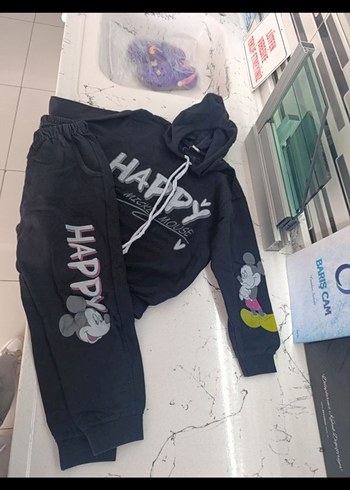 Kız Çocuk Siyah Kapüşonlu Oversize Eşofman Takımı - Görsel 3