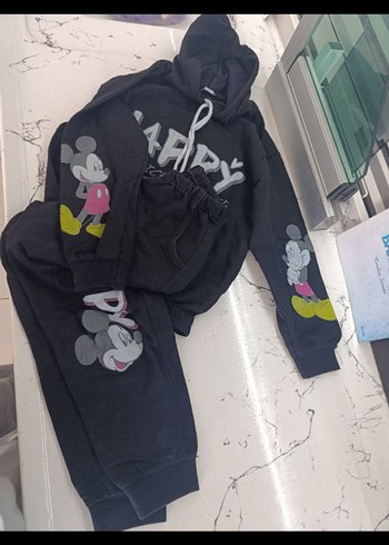 Kız Çocuk Siyah Kapüşonlu Oversize Eşofman Takımı - Görsel 6