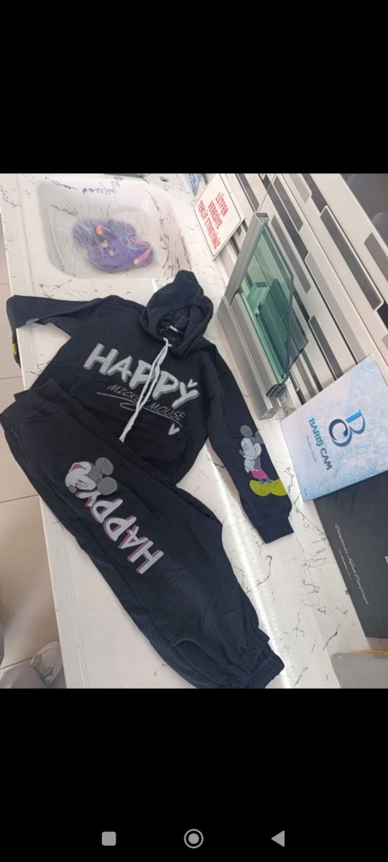 Kız Çocuk Siyah Kapüşonlu Oversize Eşofman Takımı - Görsel 2