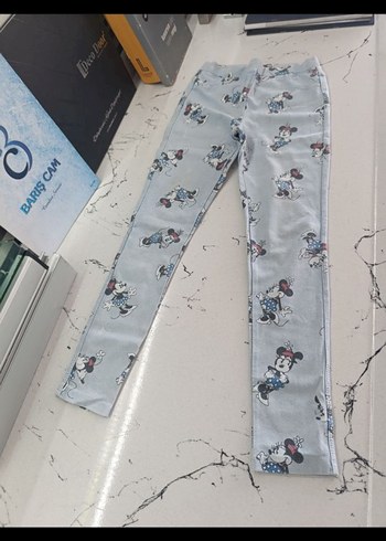 Kız Çocuk Gri Baskılı Denim Tayt - Görsel 2