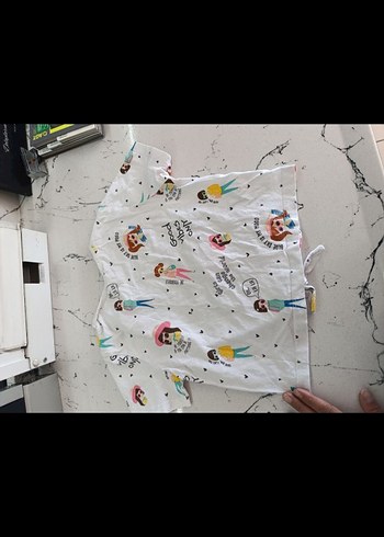 Kız Çocuk Beyaz Desenli Kısa Kollu Tişört - Görsel 4