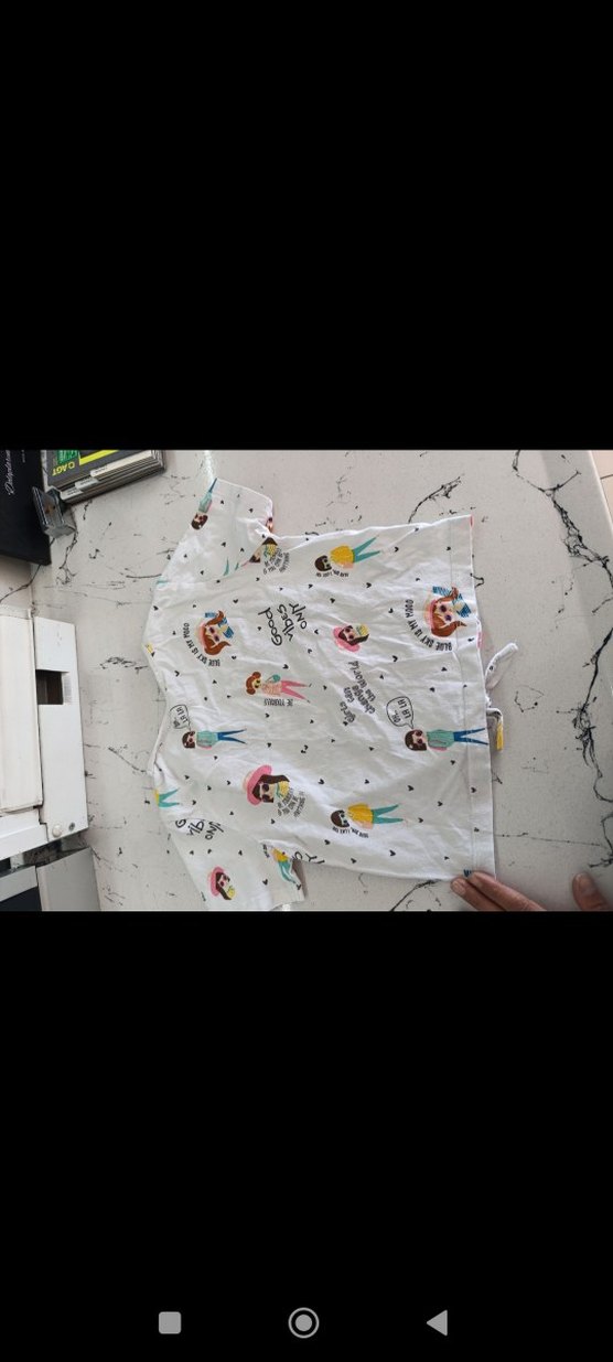 Kız Çocuk Beyaz Desenli Kısa Kollu Tişört - Görsel 4